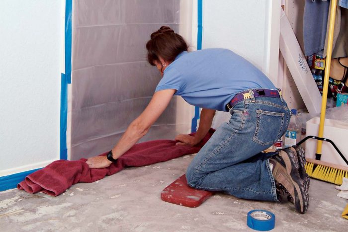 A towel at the doorway will secure the plastic sheeting.