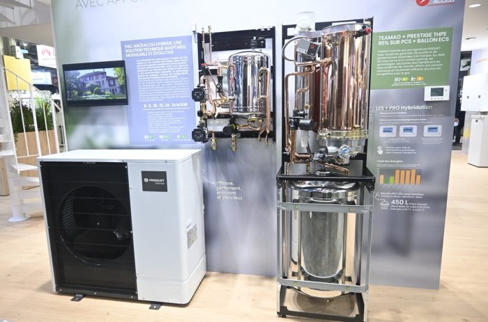 Photo of a European combined boiler-heat pump system that looks like a distillery.