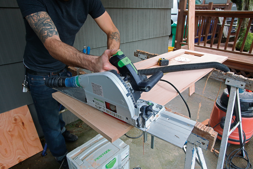 Cut the seat-back frame along the 7° line, adding a slight back bevel to ensure a tight fit along the show side of the joint.