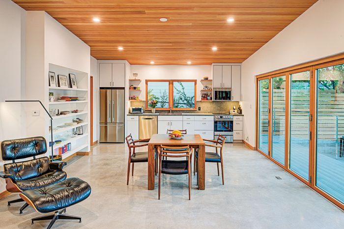 View of the kitchen and dining rooms from the living room