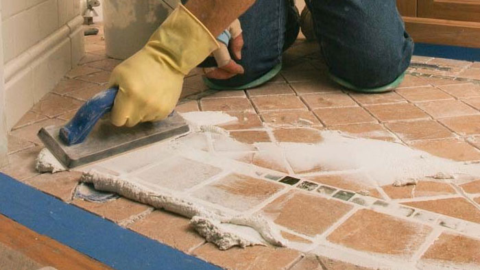 grouting tile floor