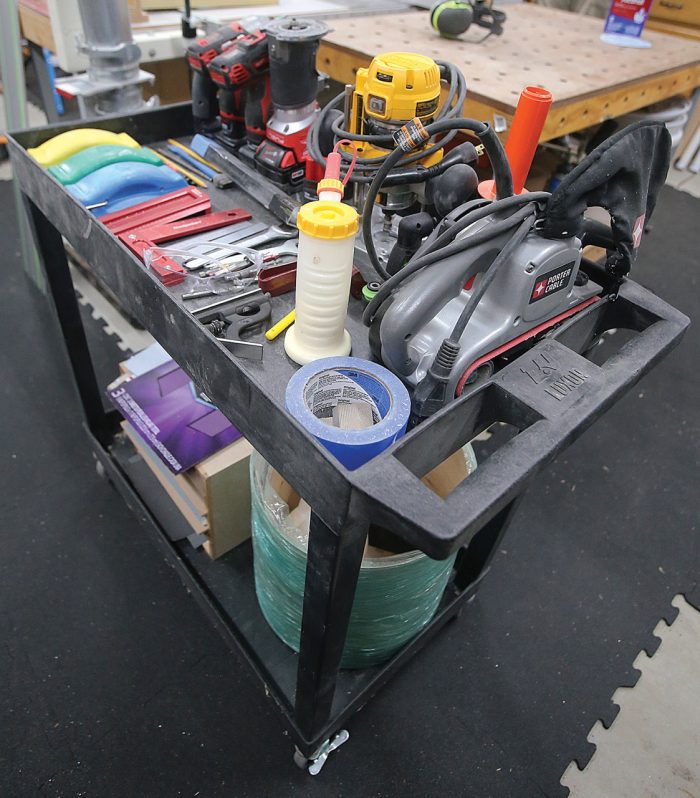 Photo of a storage cart for miscellaneous small items in Casey Knips' shop.